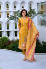 Thumbnail for Avantini Women's Silk Blend Mustard Embroidered Kurta Pant With Dupatta - Distacart