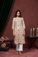 Thumbnail for Avantini Women's Cotton Linen Multi Floral Printed embellished Kurti
