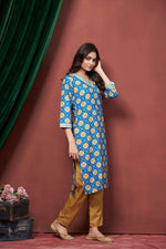 Thumbnail for Avantini Women's Cotton Linen Sky Blue Printed embellished Bandhani Kurti