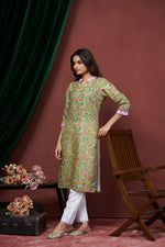Thumbnail for Avantini Women's Cotton Linen Olive Floral Printed embellished Kurti - Distacart