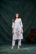 Thumbnail for Avantini Women's Cotton Linen Off White Floral Printed and Embroidery Kurti - Distacart