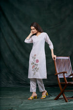 Thumbnail for Avantini Women's Cotton Linen Off White Floral Printed and Embroidery Kurti - Distacart