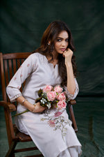 Thumbnail for Avantini Women's Cotton Linen Off White Floral Printed and Embroidery Kurti - Distacart