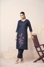 Thumbnail for Avantini Women's Cotton Linen Black Floral Printed and Embroidery Kurti - Distacart
