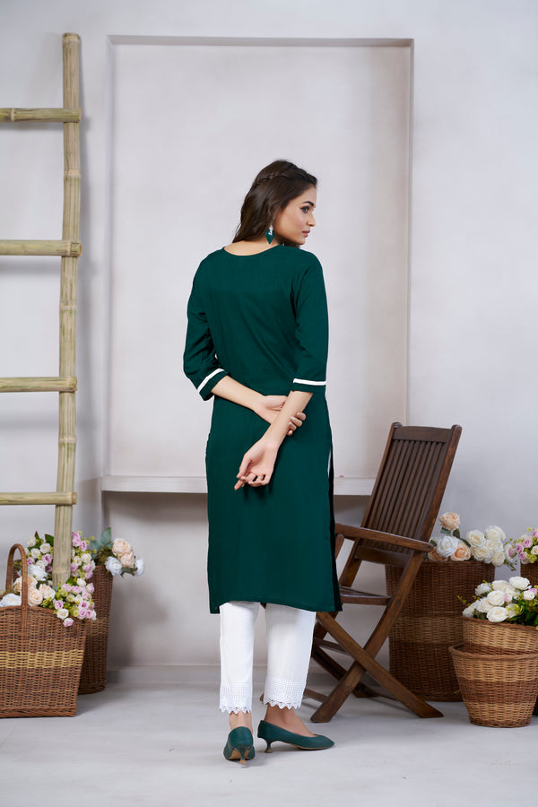 Avantini Women's Viscose Rayon Green Embroidery Kurti - Distacart
