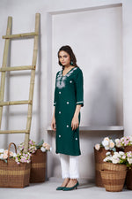 Thumbnail for Avantini Women's Viscose Rayon Green Embroidery Kurti - Distacart