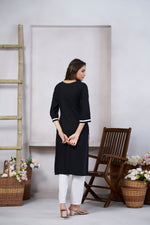 Thumbnail for Avantini Women's Viscose Rayon Black Floral Embroidery Kurti