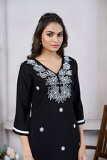 Thumbnail for Avantini Women's Viscose Rayon Black Floral Embroidery Kurti