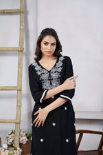 Thumbnail for Avantini Women's Viscose Rayon Black Floral Embroidery Kurti