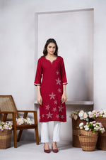 Thumbnail for Avantini Women's Viscose Rayon Maroon Floral Embroidery Kurti - Distacart