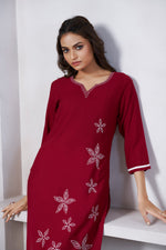 Thumbnail for Avantini Women's Viscose Rayon Maroon Floral Embroidery Kurti - Distacart