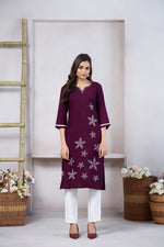 Thumbnail for Avantini Women's Viscose Rayon Wine Floral Embroidery Kurti
