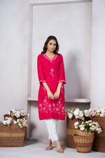 Thumbnail for Avantini Women's Viscose Rayon Pink Floral Embroidery Kurti - Distacart