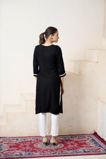 Thumbnail for Avantini Women's Viscose Rayon Black Floral Embroidery Kurti