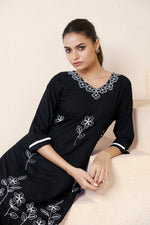 Thumbnail for Avantini Women's Viscose Rayon Black Floral Embroidery Kurti