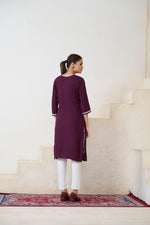 Thumbnail for Avantini Women's Viscose Rayon Wine Floral Embroidery Kurti