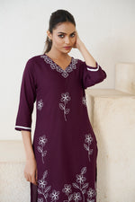 Thumbnail for Avantini Women's Viscose Rayon Wine Floral Embroidery Kurti
