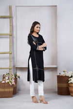 Thumbnail for Avantini Women's Viscose Rayon Black Floral Embroidery Kurti - Distacart