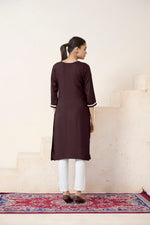 Thumbnail for Avantini Women's Viscose Rayon Brown Floral Embroidery Kurti - Distacart