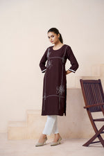 Thumbnail for Avantini Women's Viscose Rayon Brown Floral Embroidery Kurti - Distacart