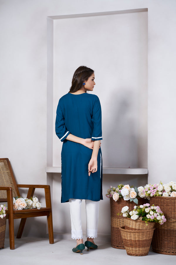 Avantini Women's Viscose Rayon Rama Floral Embroidery Kurti - Distacart