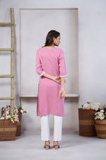 Thumbnail for Avantini Women's Viscose Rayon Light Pink Floral Embroidery Kurti - Distacart
