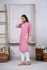 Thumbnail for Avantini Women's Viscose Rayon Light Pink Floral Embroidery Kurti - Distacart