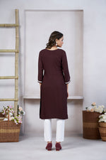 Thumbnail for Avantini Women's Viscose Rayon Light Brown Floral Embroidery Kurti - Distacart