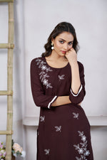 Thumbnail for Avantini Women's Viscose Rayon Light Brown Floral Embroidery Kurti - Distacart
