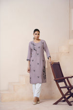 Thumbnail for Avantini Women's Viscose Rayon Grey Floral Embroidery Kurti
