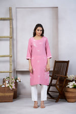 Thumbnail for Avantini Women's Viscose Rayon Light Pink Floral Embroidery Kurti