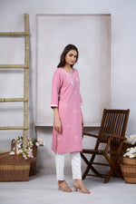 Thumbnail for Avantini Women's Viscose Rayon Light Pink Floral Embroidery Kurti