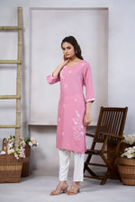 Thumbnail for Avantini Women's Viscose Rayon Light Pink Floral Embroidery Kurti