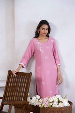 Thumbnail for Avantini Women's Viscose Rayon Light Pink Floral Embroidery Kurti