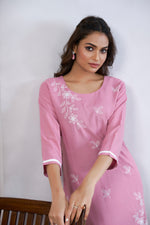 Thumbnail for Avantini Women's Viscose Rayon Light Pink Floral Embroidery Kurti