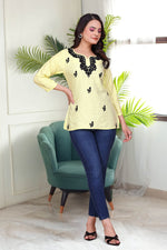 Thumbnail for Avantini Women's Viscose Rayon Yellow Floral Embroidery Tunic