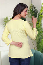 Thumbnail for Avantini Women's Viscose Rayon Yellow Floral Embroidery Tunic