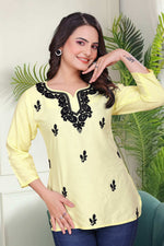 Thumbnail for Avantini Women's Viscose Rayon Yellow Floral Embroidery Tunic