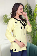 Thumbnail for Avantini Women's Viscose Rayon Yellow Floral Embroidery Tunic