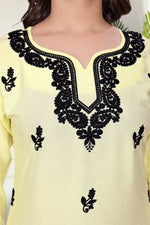 Thumbnail for Avantini Women's Viscose Rayon Yellow Floral Embroidery Tunic