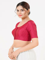 Thumbnail for Joban Fashion South-Pink Taffeta Silk Elbow Sleeveless Front Open Blouse