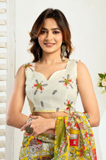 Thumbnail for Vastranavya Yellow Digital Printed Linen Ready To Wear Designer Saree with Unstitched Blouse - Distacart