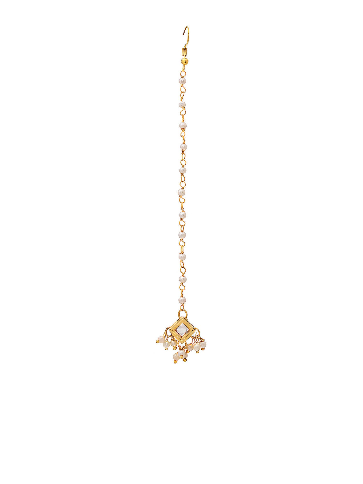 Ruby Raang Gold Square with Pearls Kundan Maang Tikka