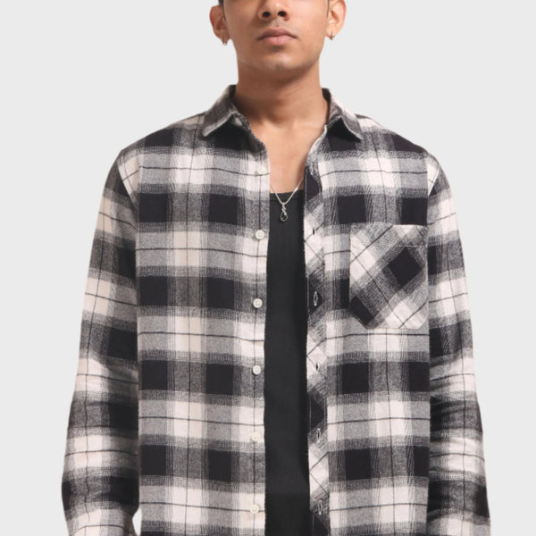 Xkind Black Flannel Checks Regular Fit Shirt