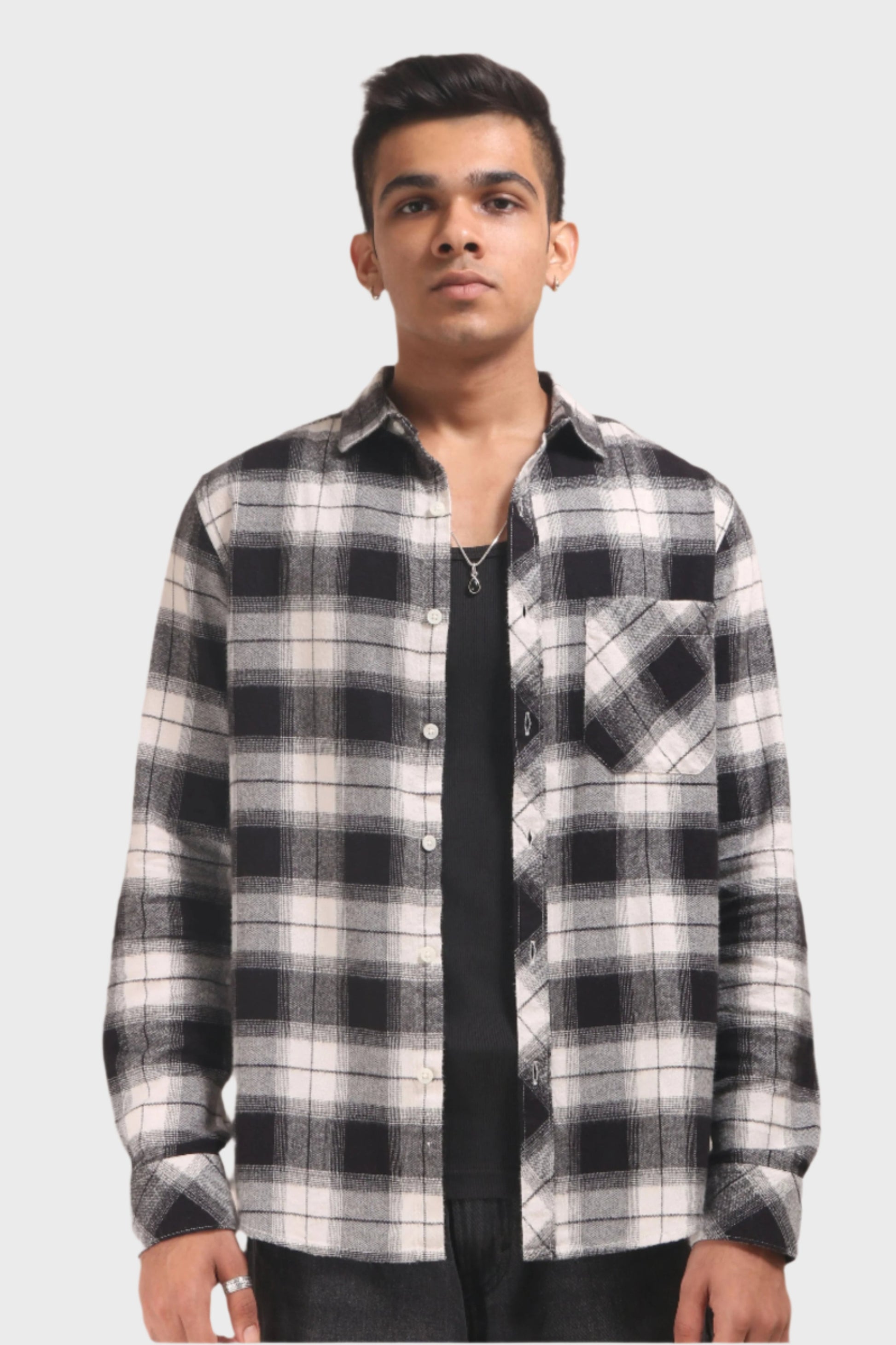 Xkind Black Flannel Checks Regular Fit Shirt - Distacart