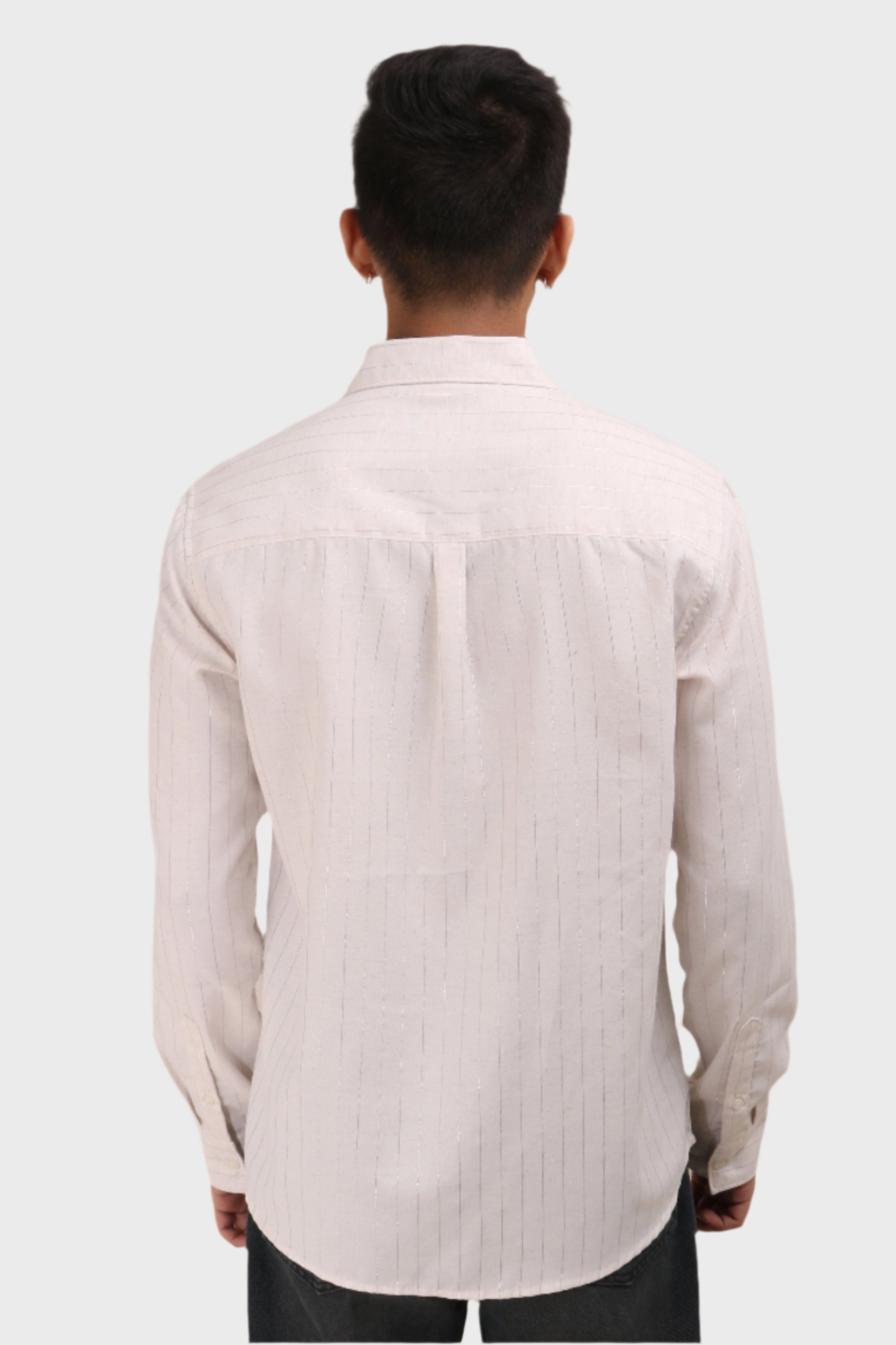 Xkind Off White Silver Stripes Regular Fit Shirt