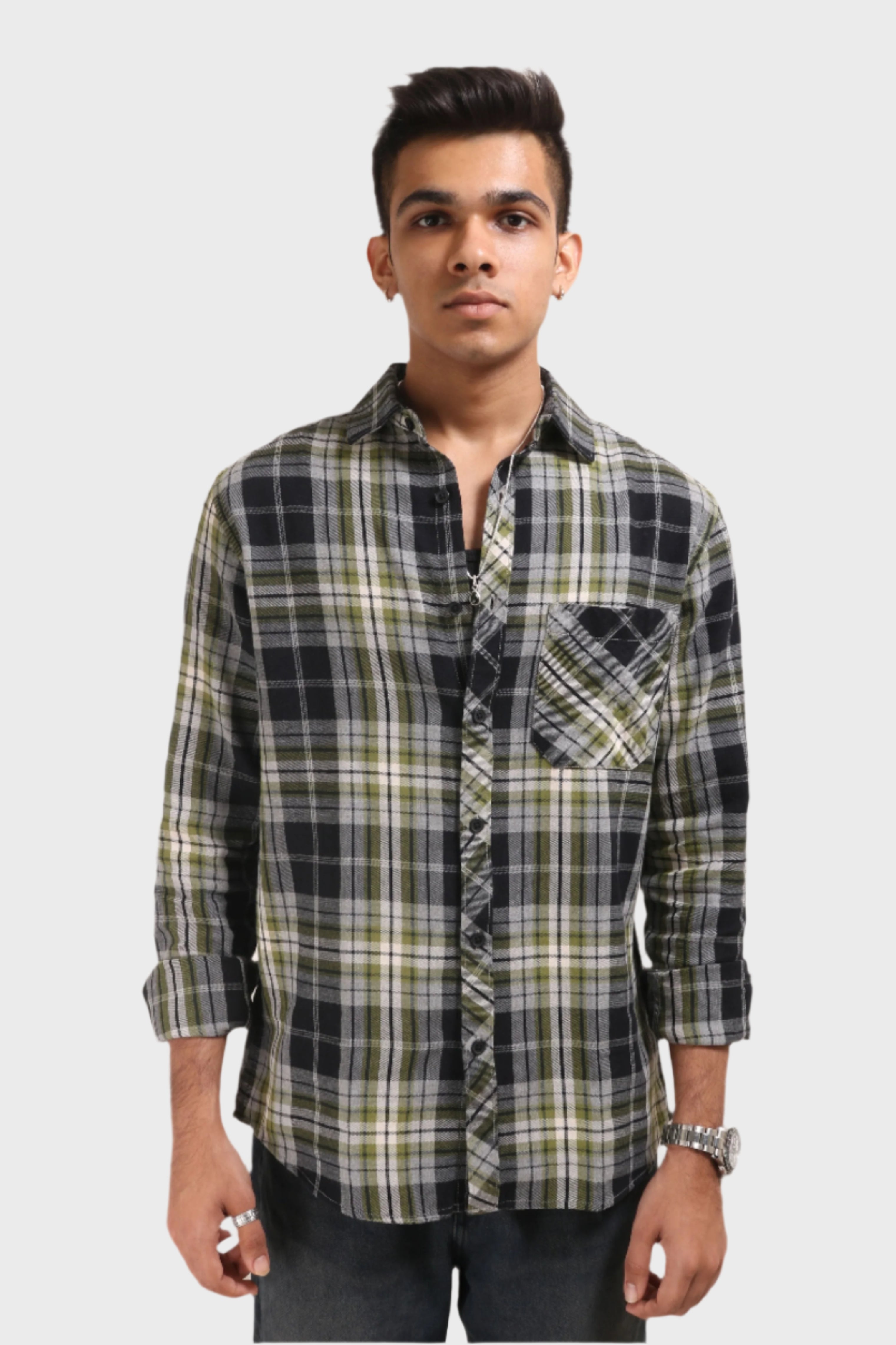 Xkind Green Checks Regular Fit Shirt