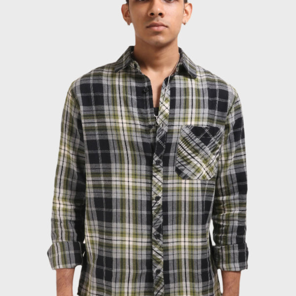 Xkind Green Checks Regular Fit Shirt