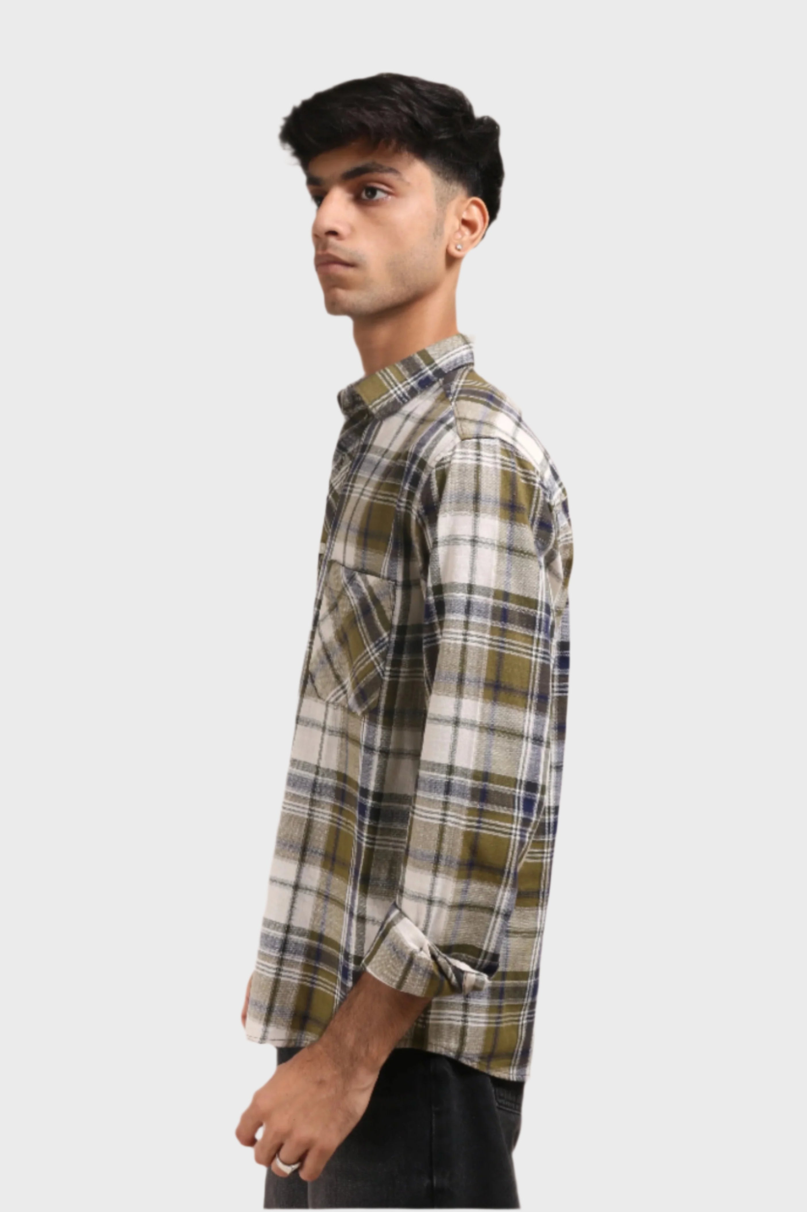 Jonesburg Dark Green Checks Regular Fit Shirt