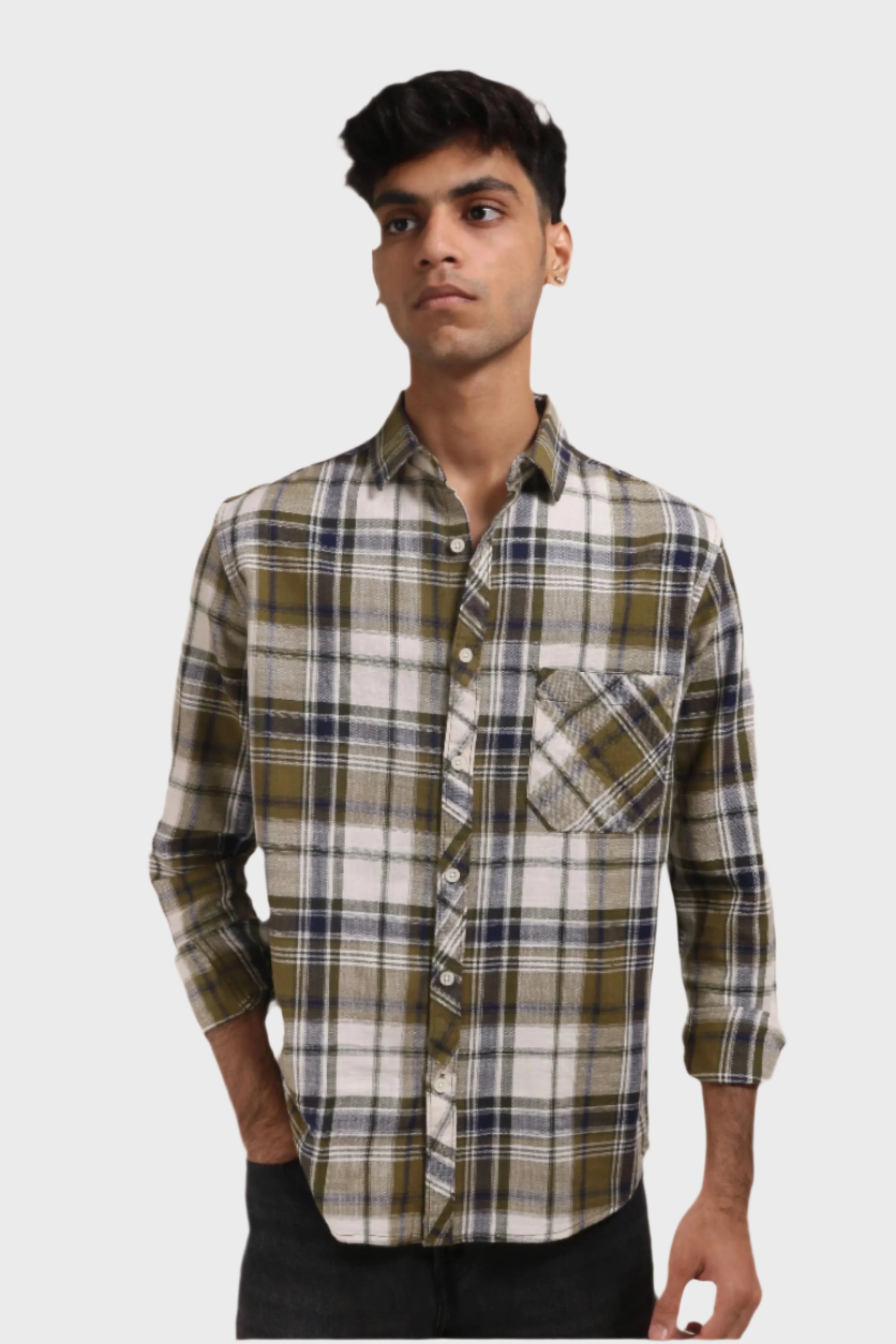 Jonesburg Dark Green Checks Regular Fit Shirt